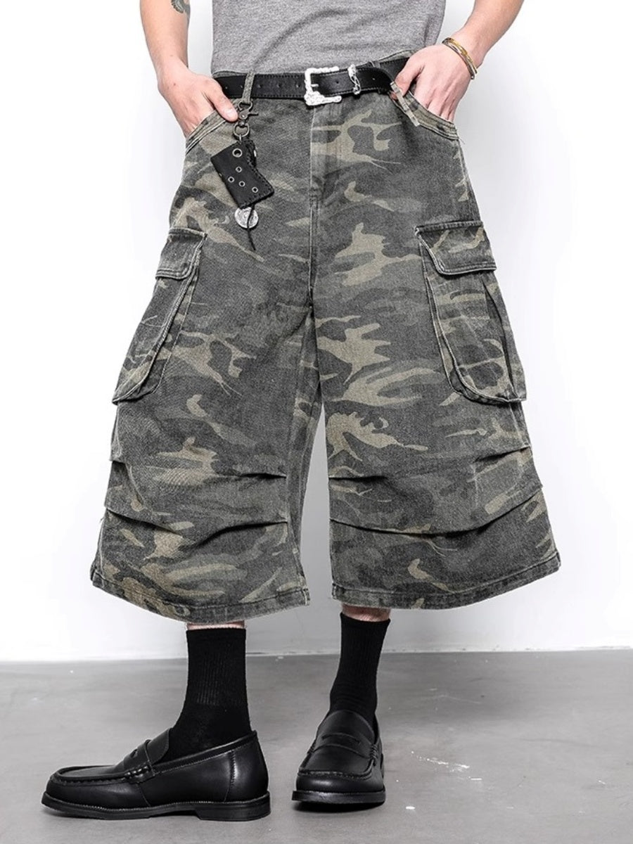 Camouflage Cropped Pleated Cargo Pants BL1016