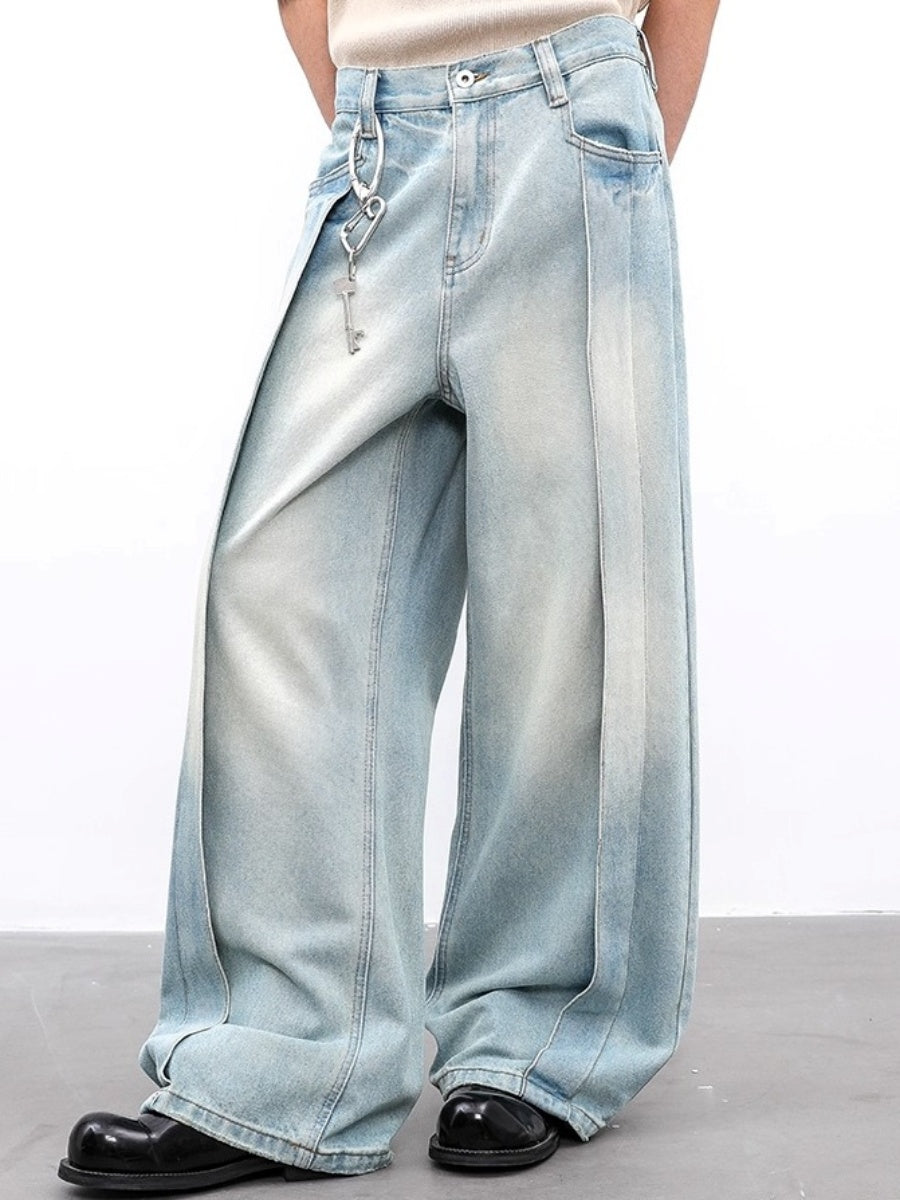 Tuck Design Patchwork Wide-leg Jeans BL1018