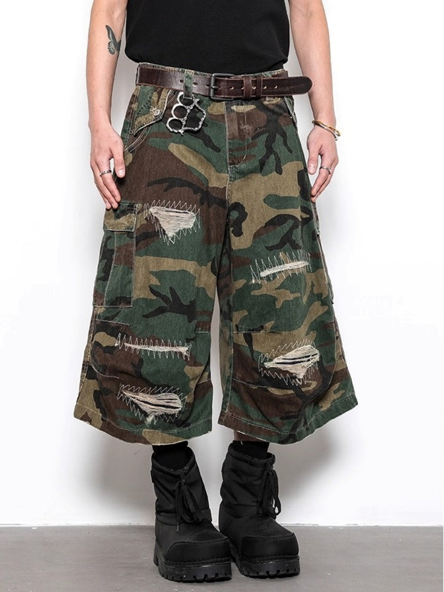 Vintage Ripped Patch Camouflage Cargo Pants BL1024