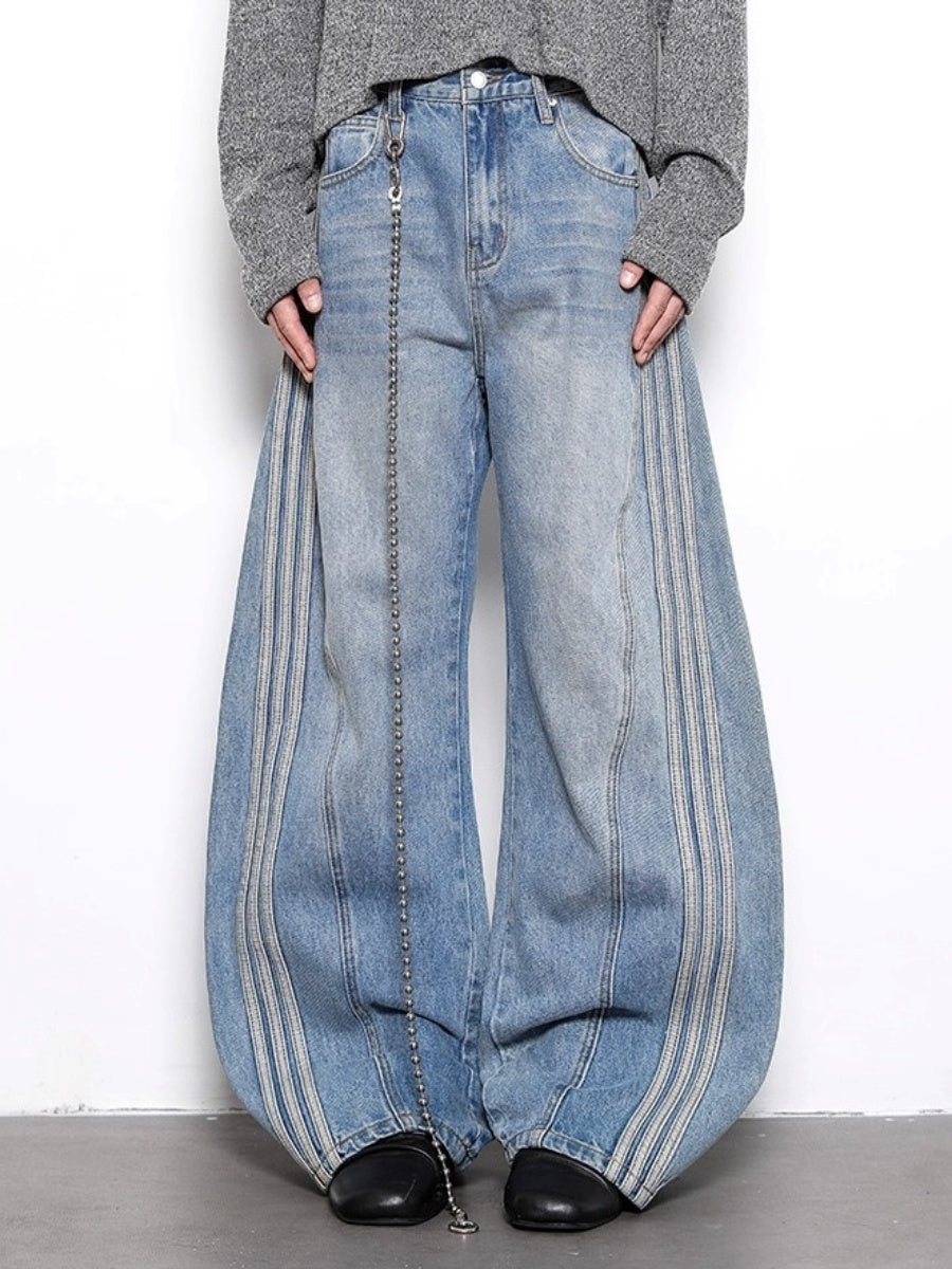 Retro Wash Three-bar Wide Curve Jeans BL1050