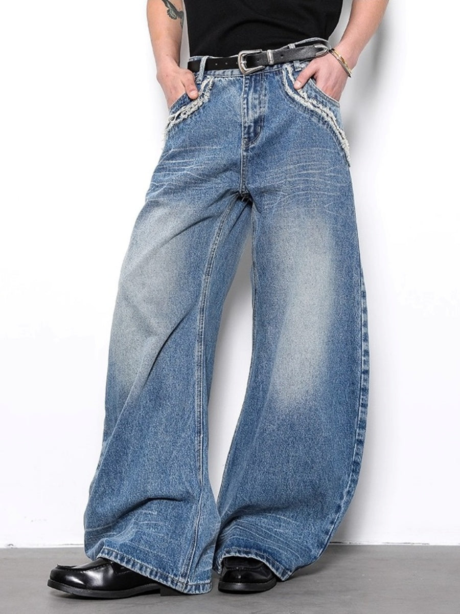 Vintage Raw Edges Pocket Wide Leg Jeans BL1011