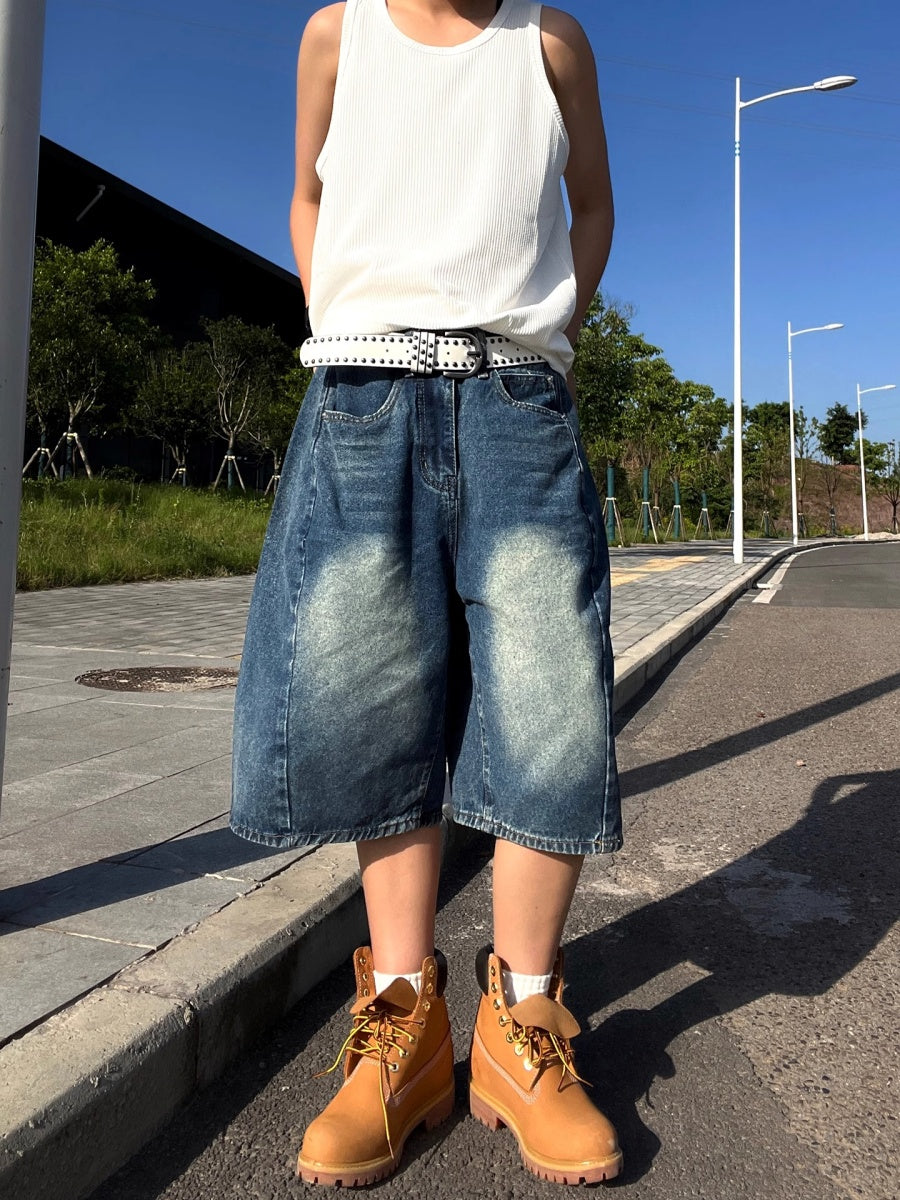 Retro Wash Denim Wide Half Pants EAT175