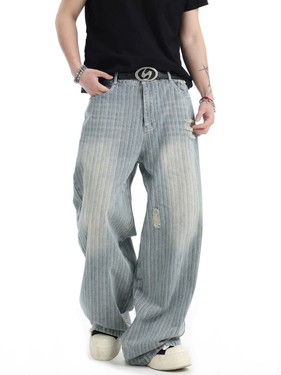 Vintage Vertical Stripe Loose Ripped Jeans IN7063