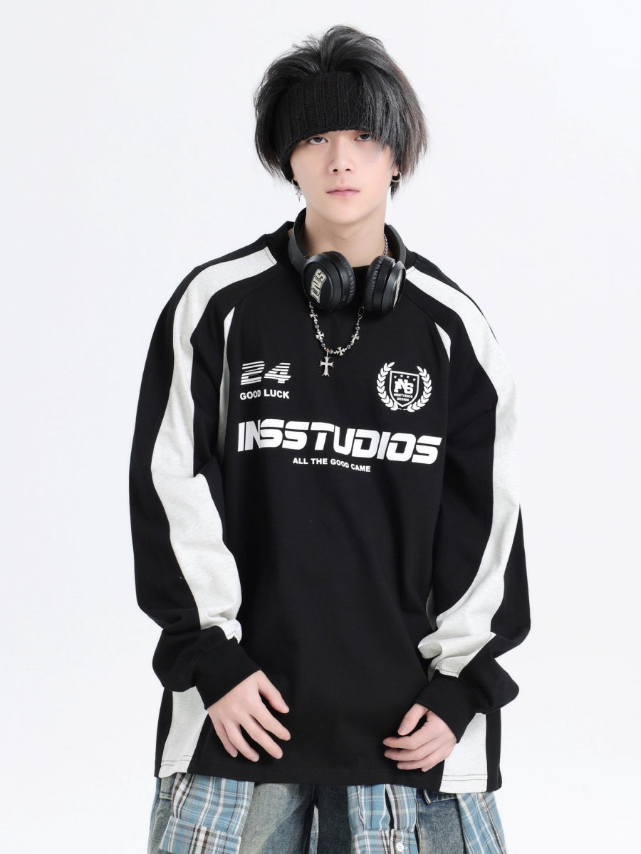 Contrasting Stitching Racing LOGO Long Sleeve T-shirt IN7074
