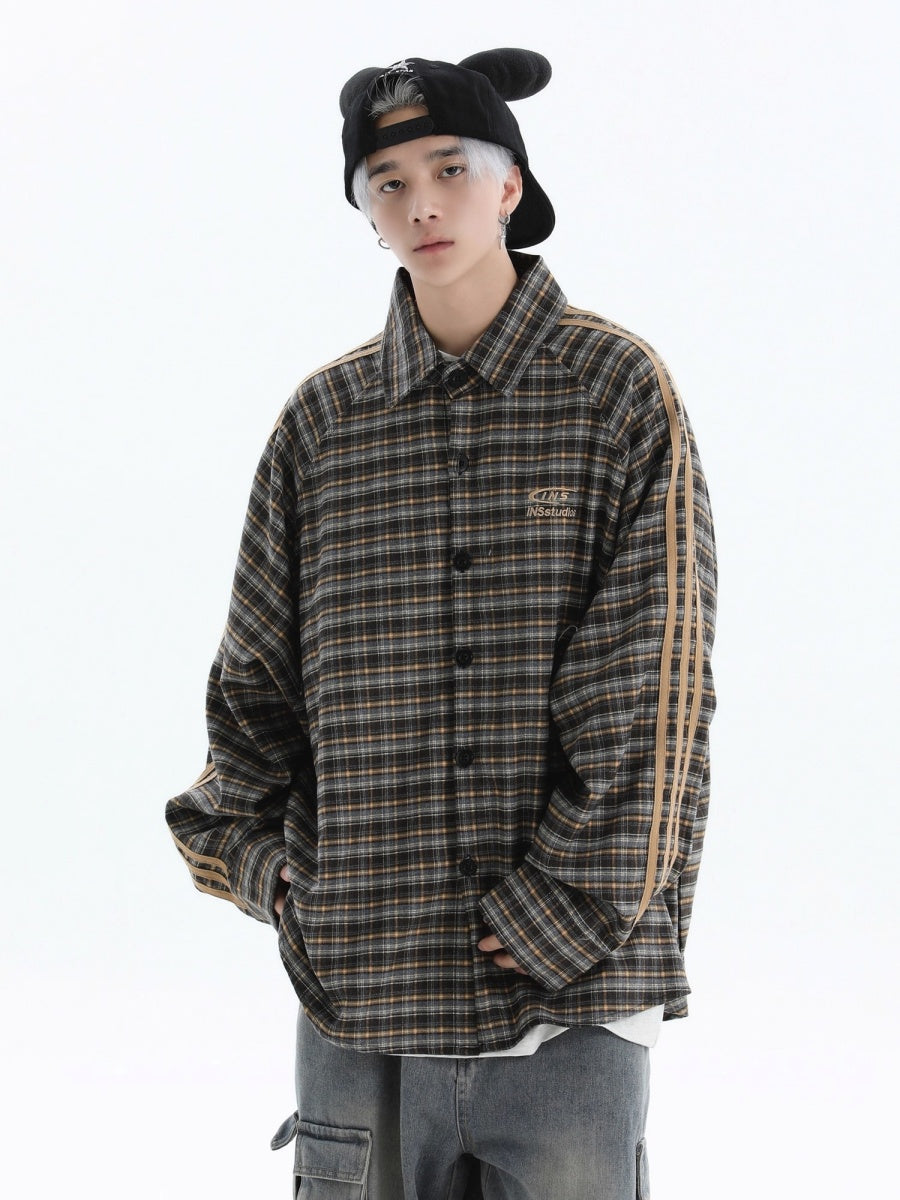 Three-bar Plaid Loose Shirt IN7077