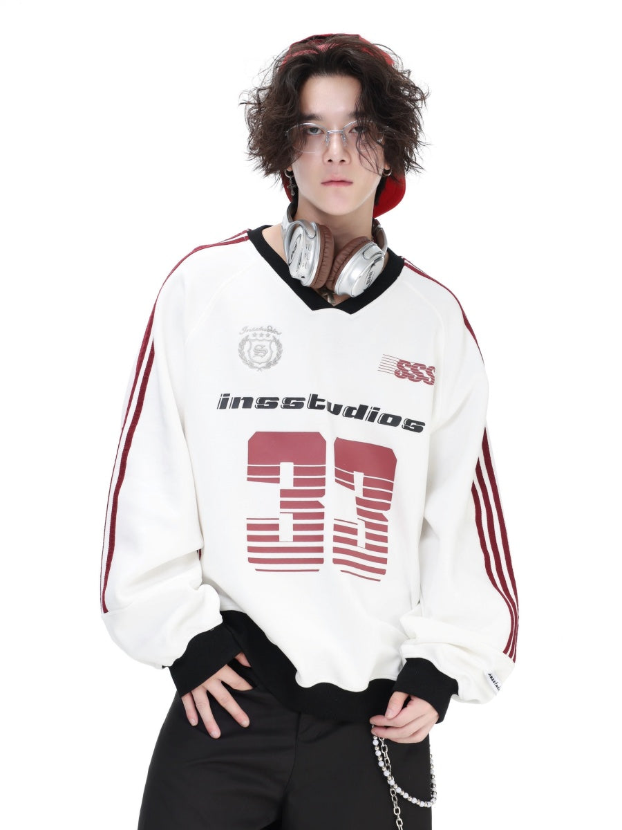 V-Neck Striped Jersey Sweatshirt IN7075