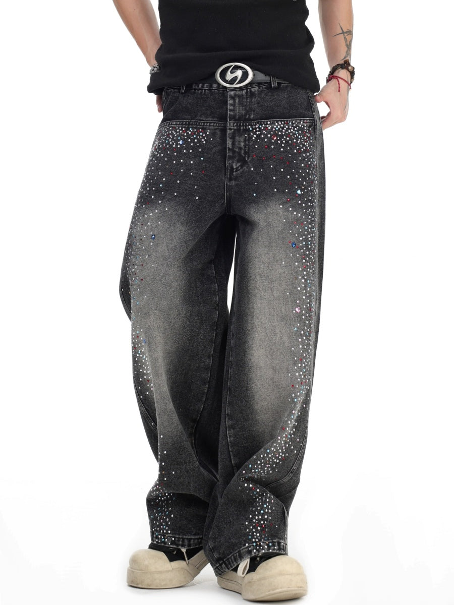 Gradient Colorful RhineStone Loose Jeans IN7069