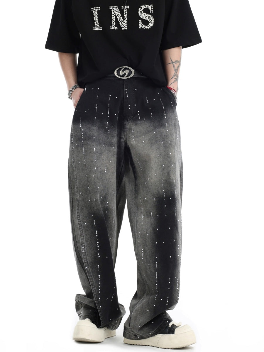 RhineStone Gradient Washed Loose Jeans IN7064