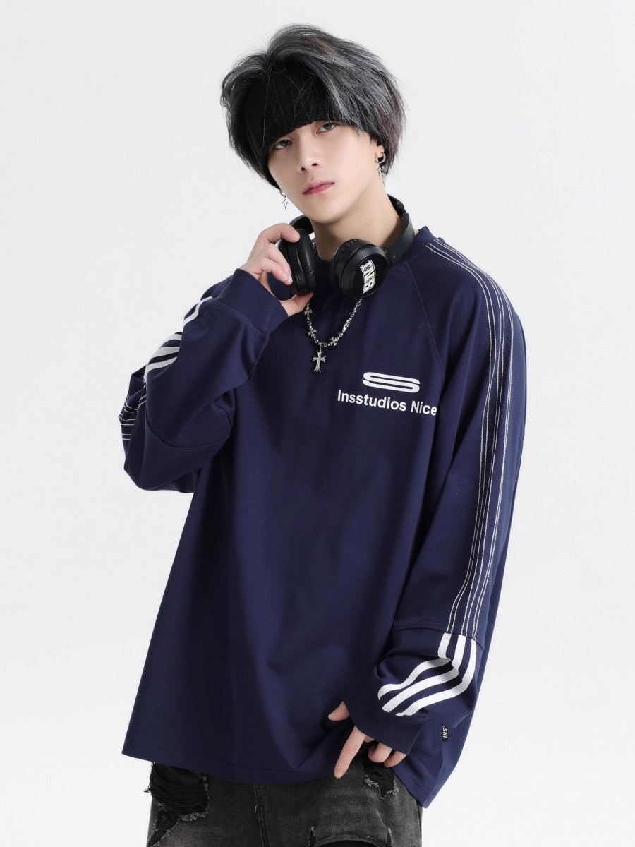 Dotted Line Three Bars LOGO Raglan Long Sleeve T-Shirt IN7071
